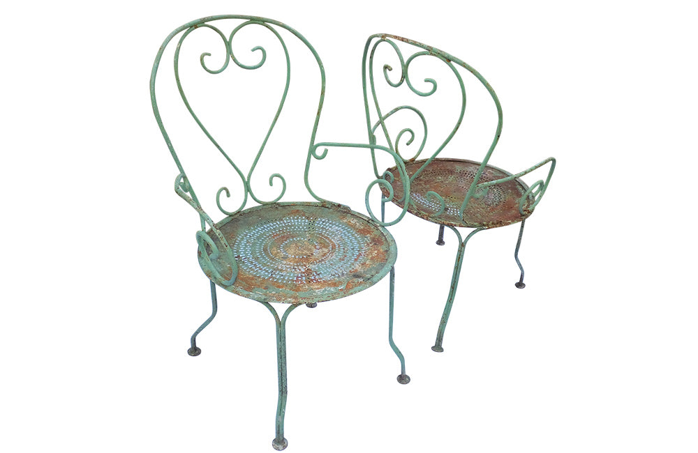 PAIR OR FRENCH IRON GARDEN CHAIRS