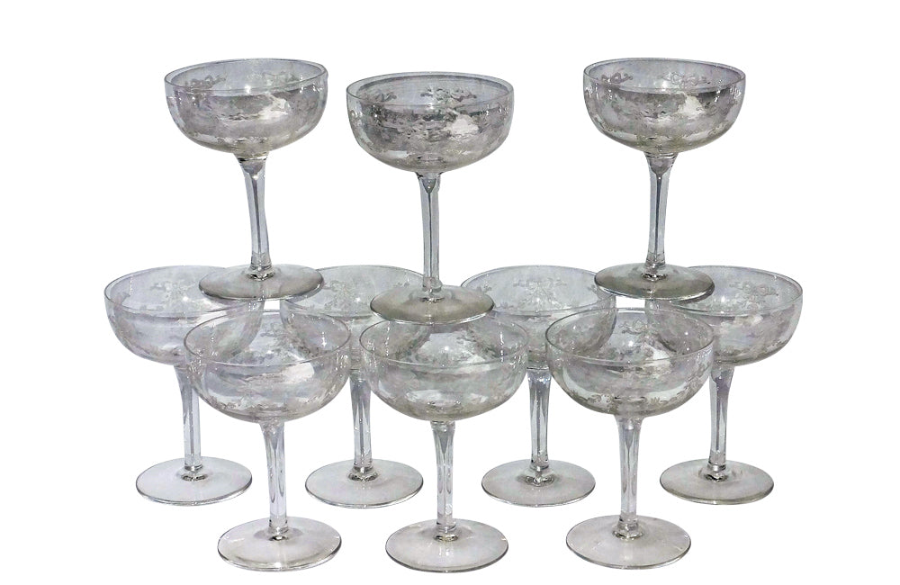 SET OF TEN CRYSTAL CHAMPAGNE COUPES