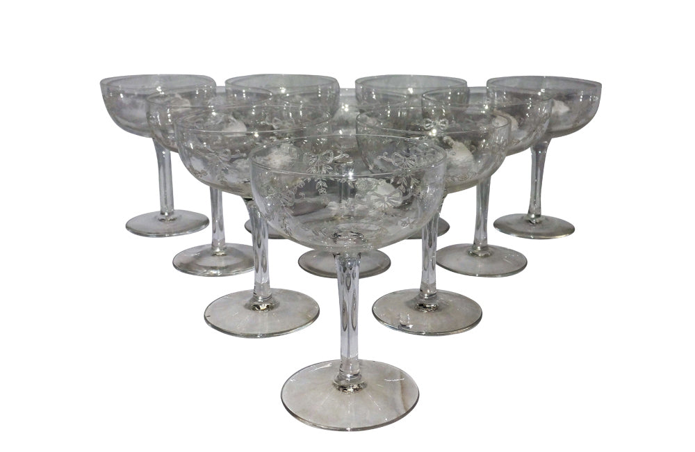 SET OF TEN CRYSTAL CHAMPAGNE COUPES
