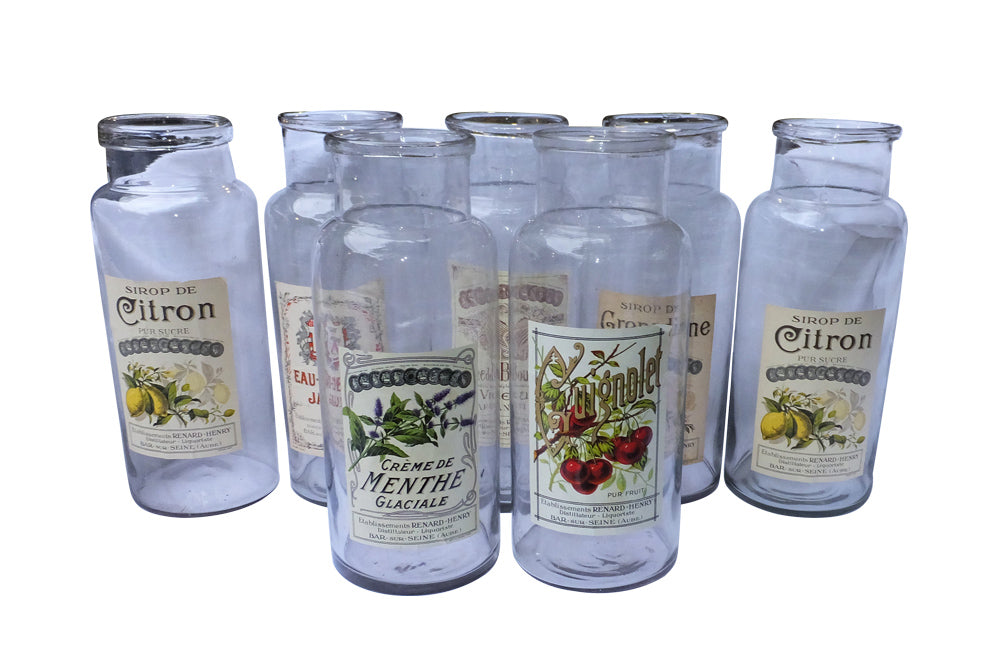 SET OF SEVEN LARGE FRENCH GLASS STORAGE JARS