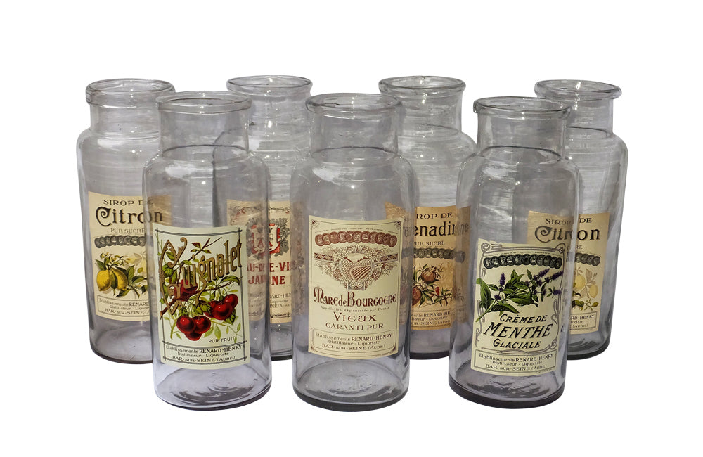 SET OF SEVEN LARGE FRENCH GLASS STORAGE JARS
