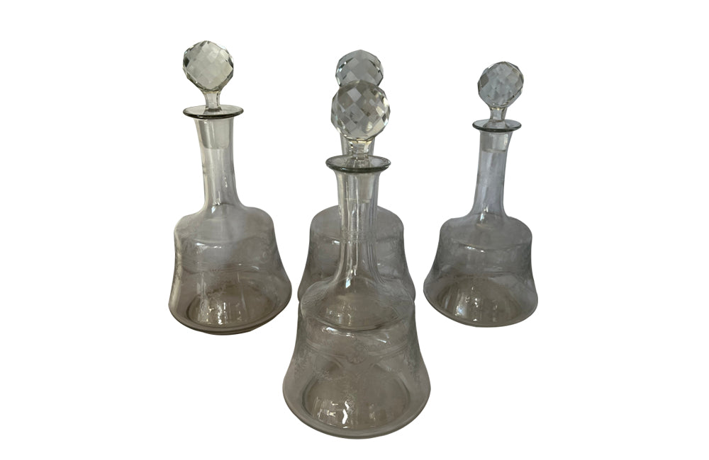Set Of Four Pretty French Etched Carafes - French Decorative Antiques - Fine Dining Accessories - French Antique Accessoriws - Antique Carafes - Antique Glassware - Antique Shops Tetbury - AD & PS Antiques