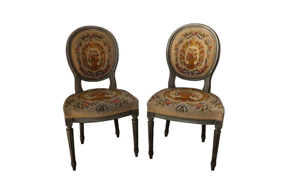 Louis XVI Revival Side Chairs - Antique Chairs - French Antique Furniture - Decorative Antique Furniture - Antique Tapestry Chairs - AD & PS Antiques