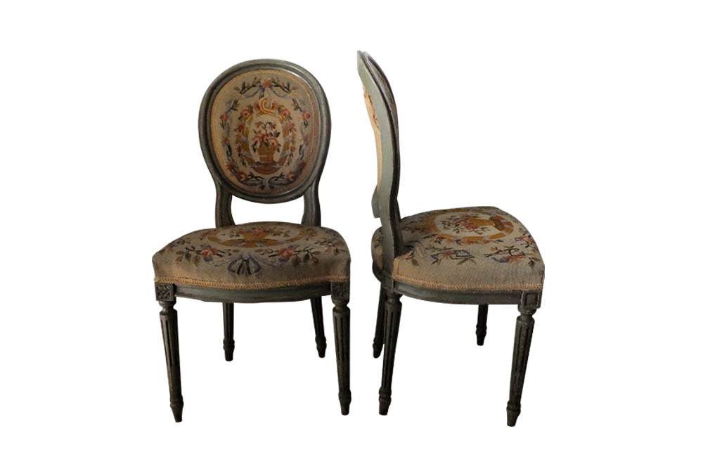 Louis XVI Revival Side Chairs - Antique Chairs - French Antique Furniture - Decorative Antique Furniture - Antique Tapestry Chairs - AD & PS Antiques