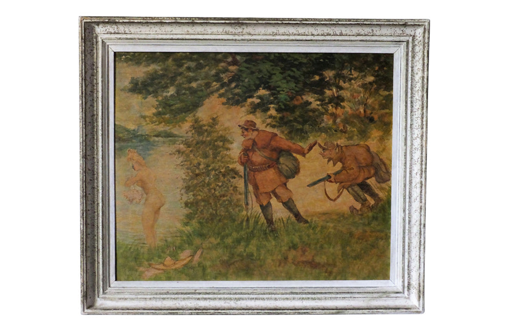 'THE HUNTERS' FRAMED OIL PAINTING BY LE BEUZE