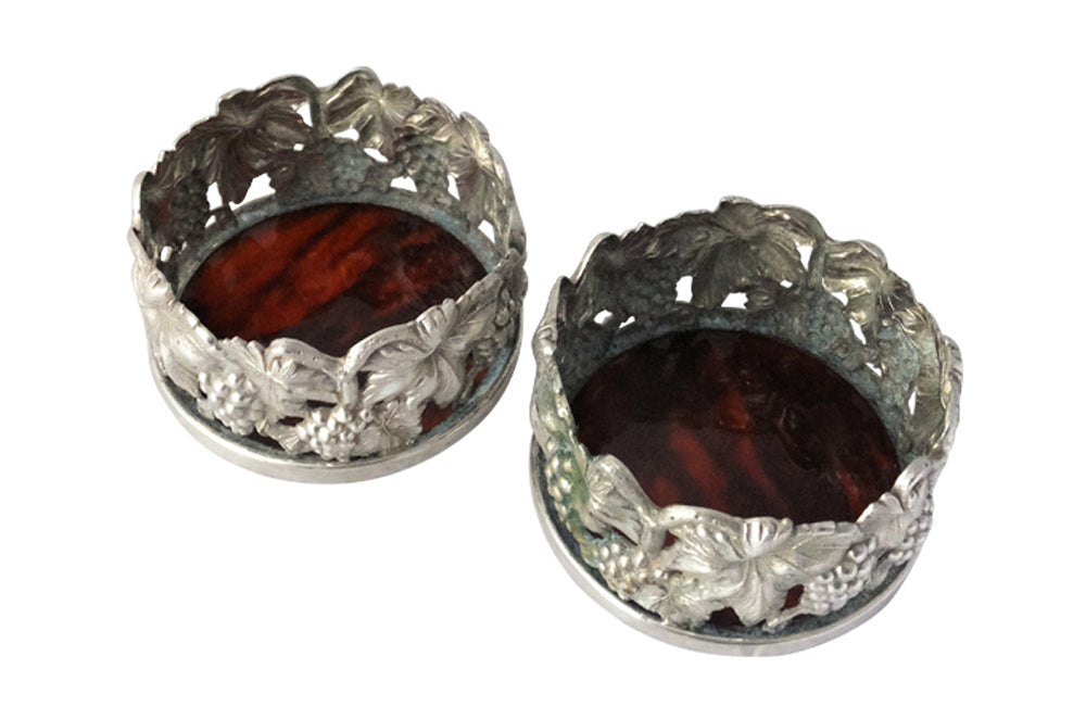 PAIR OF SILVER PLATE WINE COASTERS