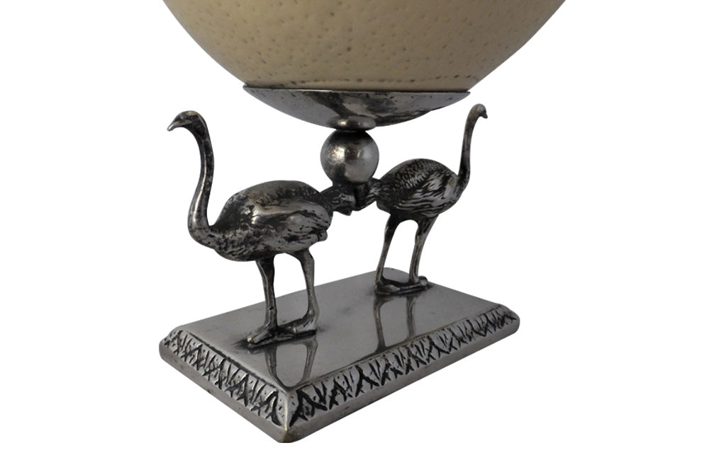 OSTRICH EGG & SILVER PLATE BOWL