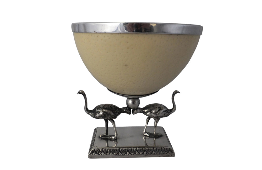OSTRICH EGG & SILVER PLATE BOWL