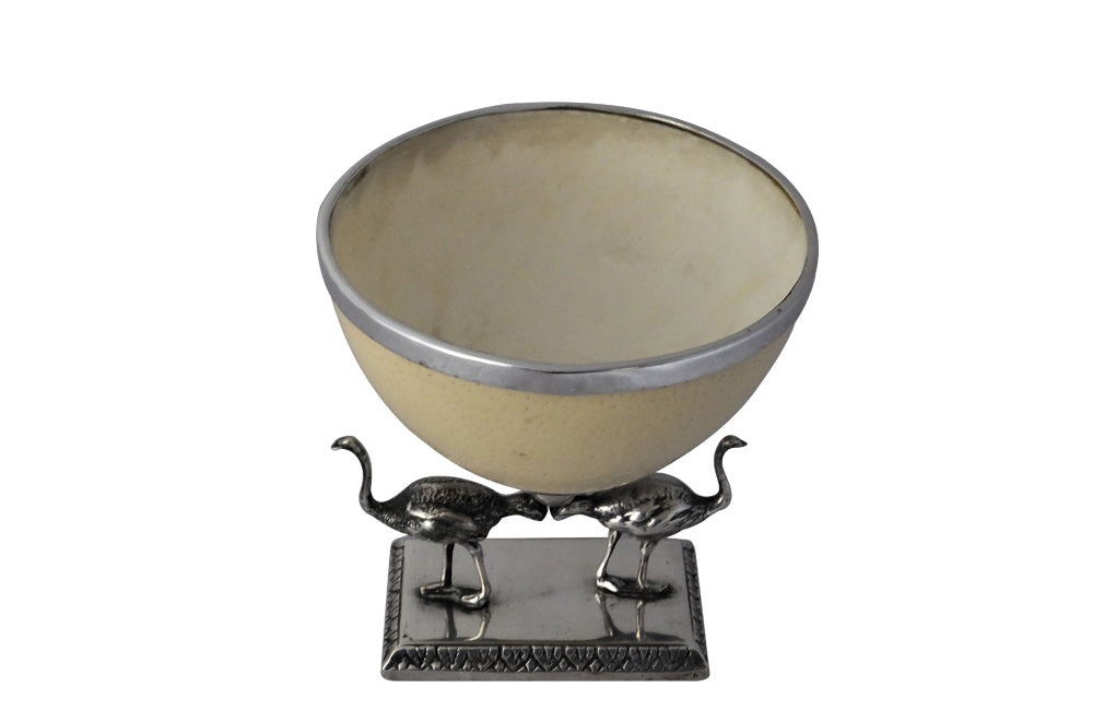 OSTRICH EGG & SILVER PLATE BOWL