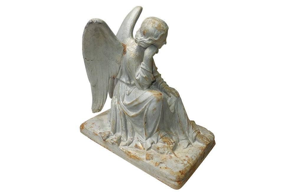 SEATED CAST IRON ANGEL STATUE