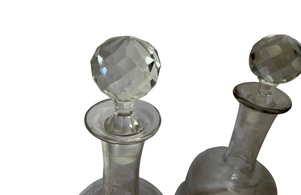 Set Of Four Pretty French Etched Carafes - French Decorative Antiques - Fine Dining Accessories - French Antique Accessoriws - Antique Carafes - Antique Glassware - Antique Shops Tetbury - AD & PS Antiques