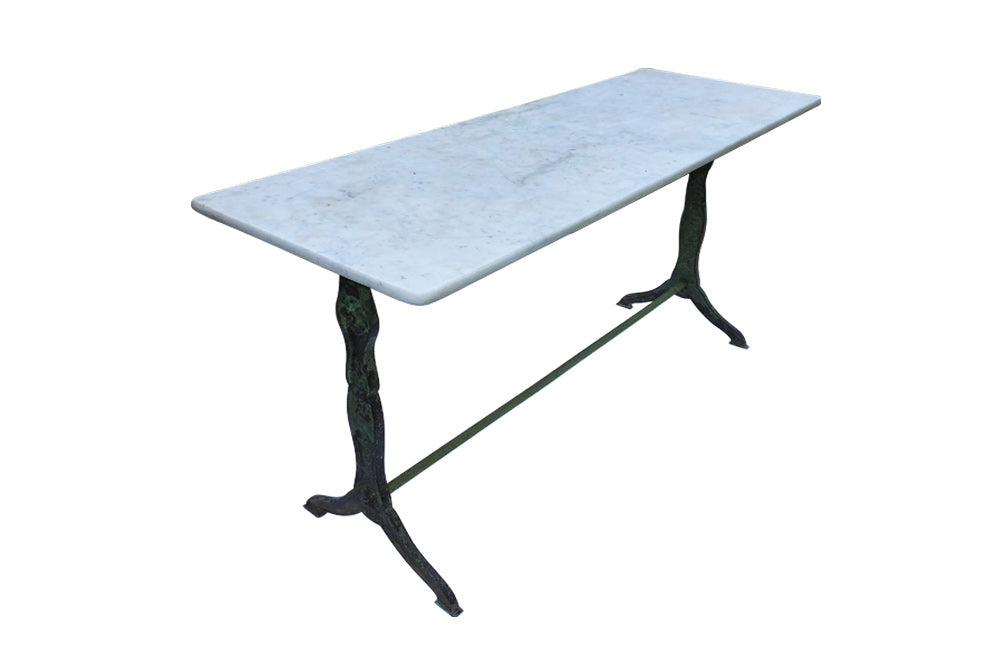 LONG MARBLE TOP BISTRO TABLE