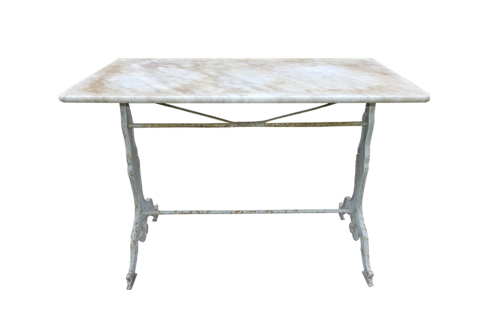 French Bistro Table with Marble Top - French Mid Century Furniture - Vintage Garden Table - French Antiques - AD & PS Antiques