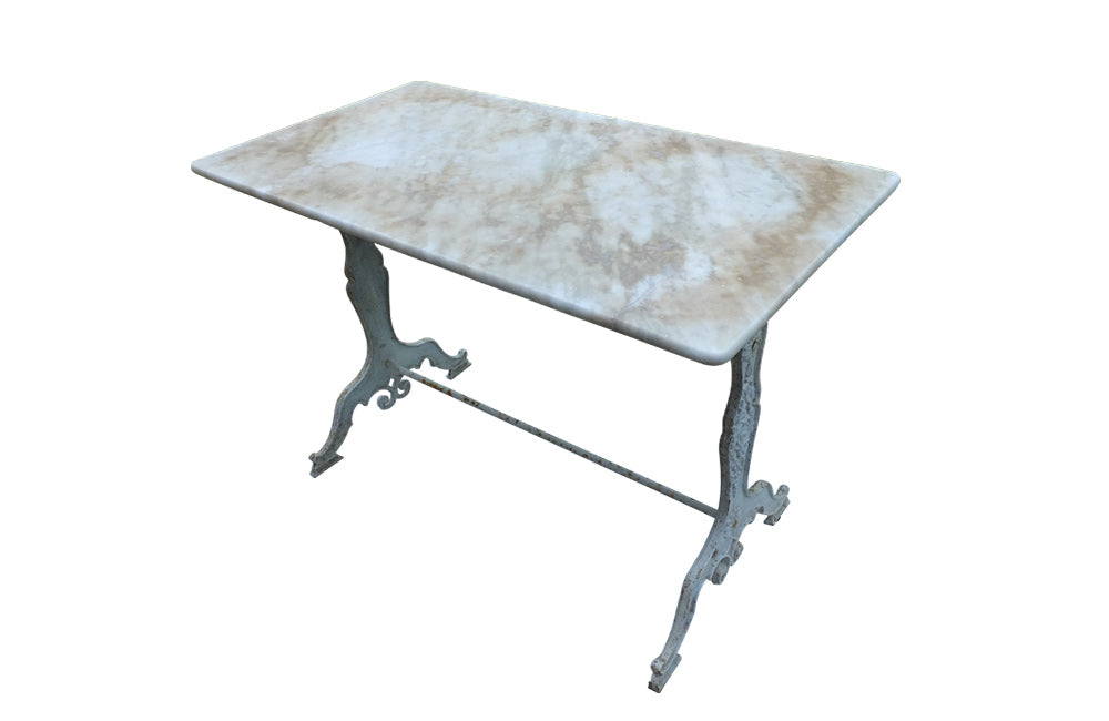 French Bistro Table with Marble Top - French Mid Century Furniture - Vintage Garden Table - French Antiques - AD & PS Antiques