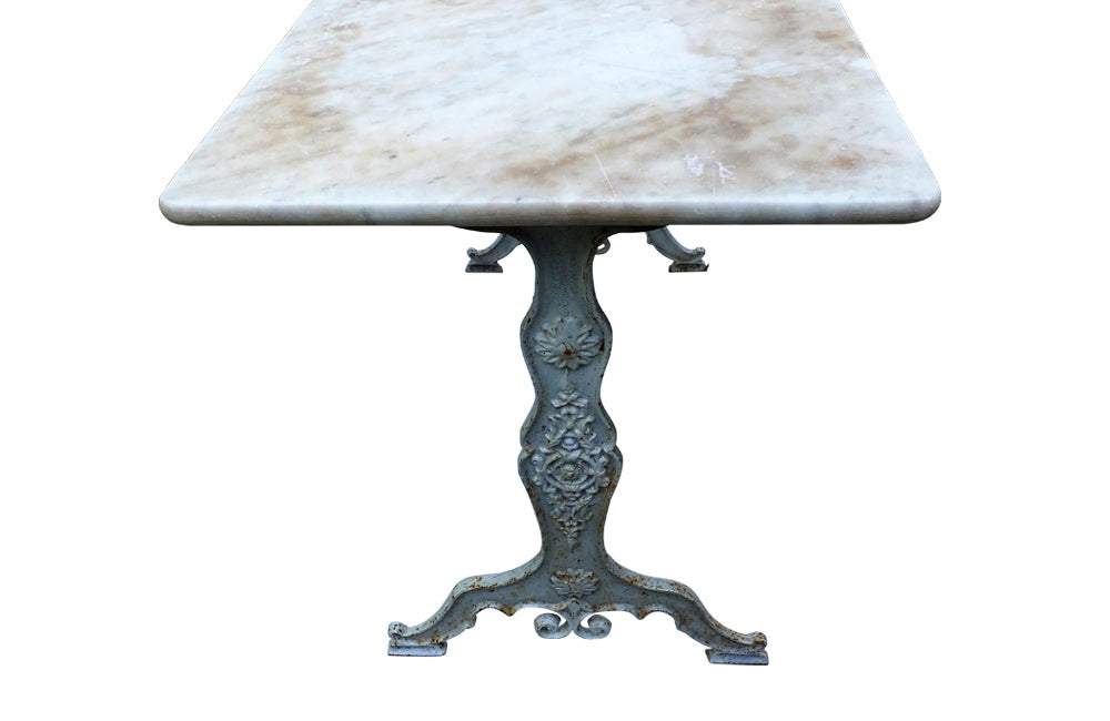 French Bistro Table with Marble Top - French Mid Century Furniture - Vintage Garden Table - French Antiques - AD & PS Antiques