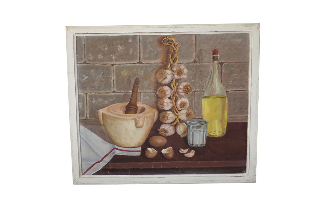 'MAKING AIOLI ' SIGNED STILL-LIFE PAINTING
