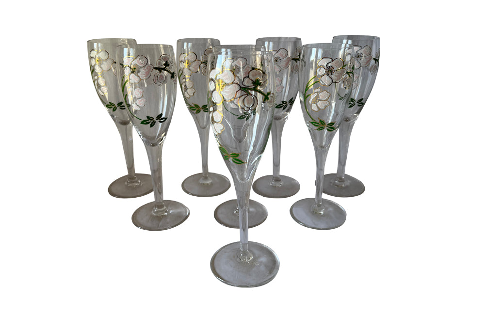 Set Of Eight Perrier Jouet Champagne Flutes  - Vintage Champagne Glasses - Vintage Champagne Flutes - AD & PS Antiques