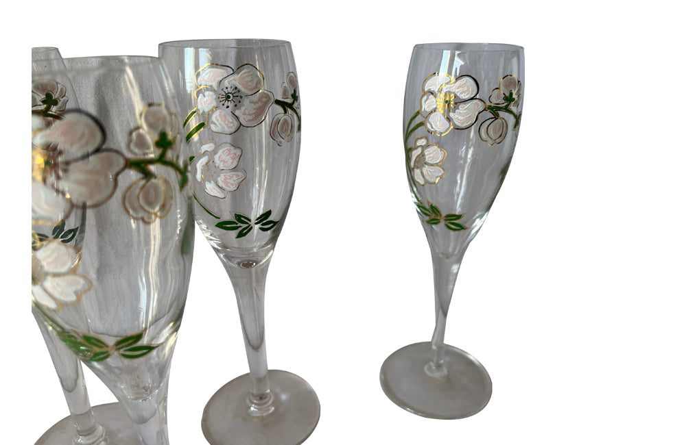 Set Of Eight Perrier Jouet Champagne Flutes  - Vintage Champagne Glasses - Vintage Champagne Flutes - AD & PS Antiques