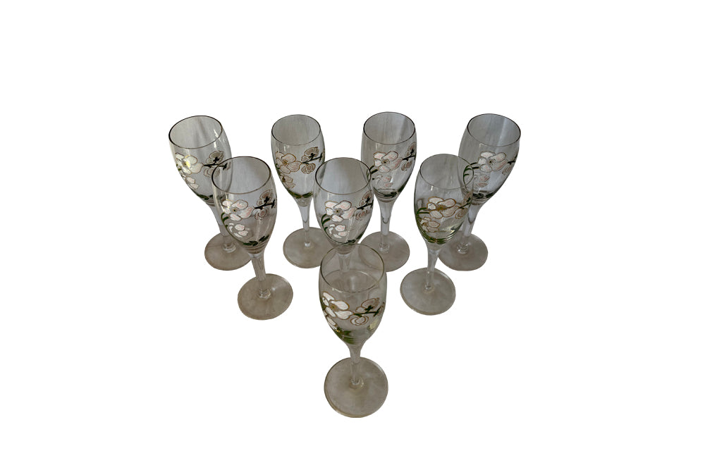 Set Of Eight Perrier Jouet Champagne Flutes  - Vintage Champagne Glasses - Vintage Champagne Flutes - AD & PS Antiques