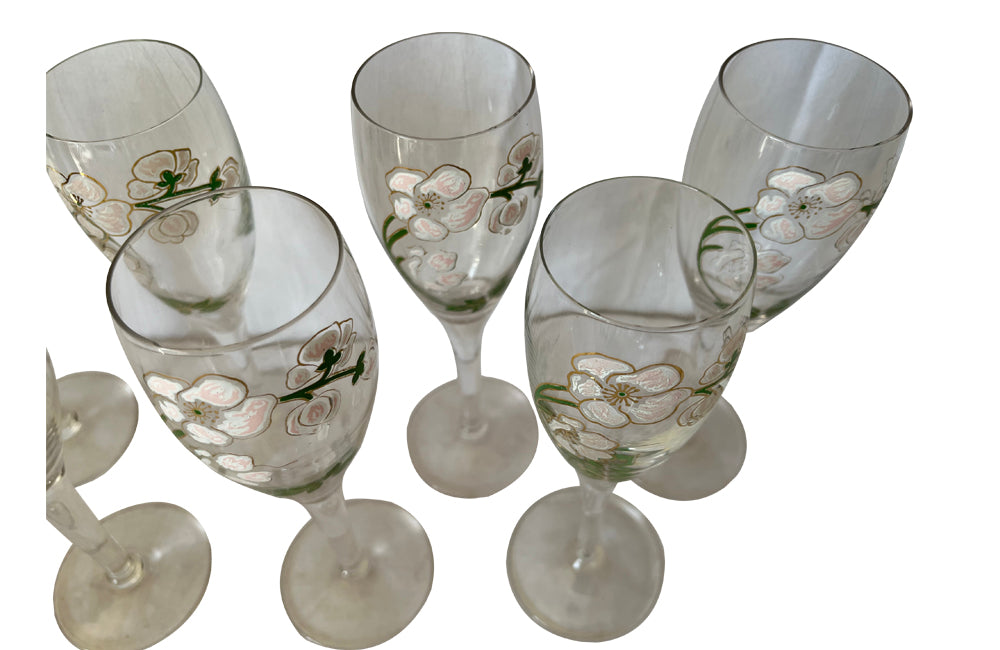 Set Of Eight Perrier Jouet Champagne Flutes  - Vintage Champagne Glasses - Vintage Champagne Flutes - AD & PS Antiques