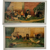 Pair of Signed Farmyard Scene Paintings - French Decorative Antiques - Animal Art - Dog Painting - Naive Art - Paintings - Oil On Canvas - Signed Art - Wall Decoration - Antique Shops Tetbury - AD & PS Antiques -