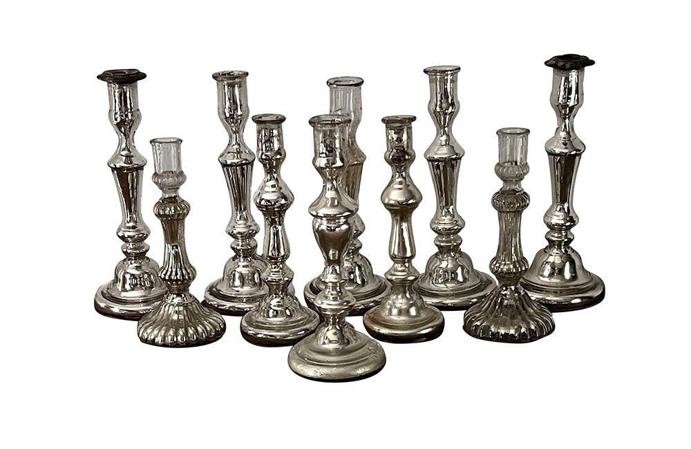 Collection Of Ten Antique Mercury Glass Candlesticks - French Decorative Antiques - Antique Lighting - Antique Candlesticks - Candle Lighting - Collections - Mercury Glass - French Decorative Antiques - French Antique Lighting -Antique Shops Tetbury - adpsantiques - AD & PS Antiques