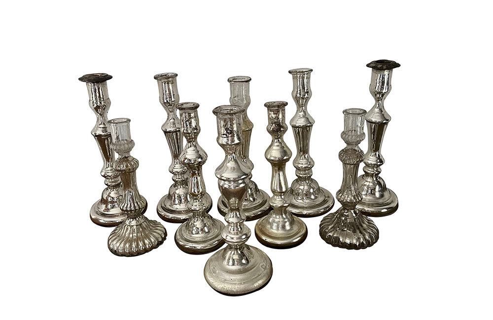 Collection Of Ten Antique Mercury Glass Candlesticks - French Decorative Antiques - Antique Lighting - Antique Candlesticks - Candle Lighting - Collections - Mercury Glass - French Decorative Antiques - French Antique Lighting -Antique Shops Tetbury - adpsantiques - AD & PS Antiques