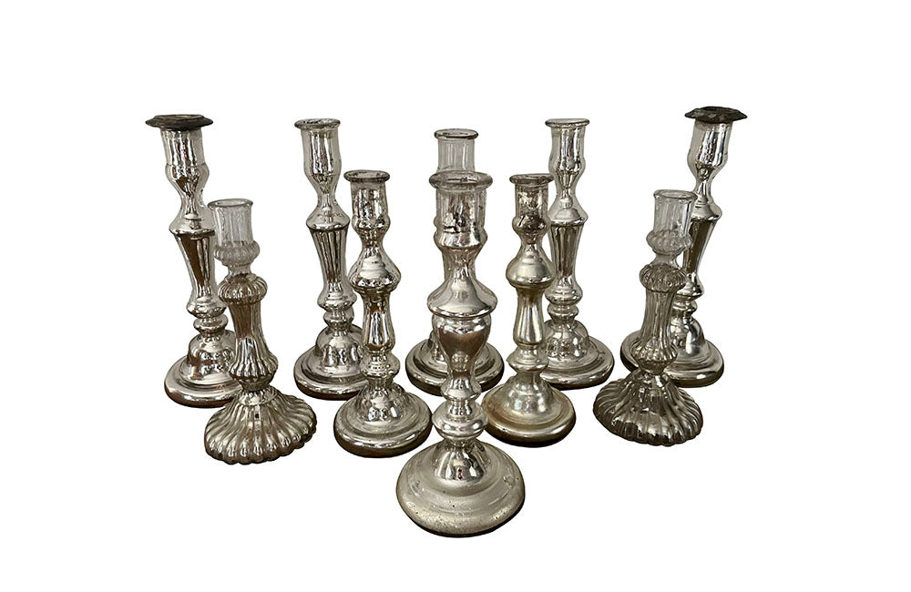 Collection Of Ten Antique Mercury Glass Candlesticks - French Decorative Antiques - Antique Lighting - Antique Candlesticks - Candle Lighting - Collections - Mercury Glass - French Decorative Antiques - French Antique Lighting -Antique Shops Tetbury - adpsantiques - AD & PS Antiques