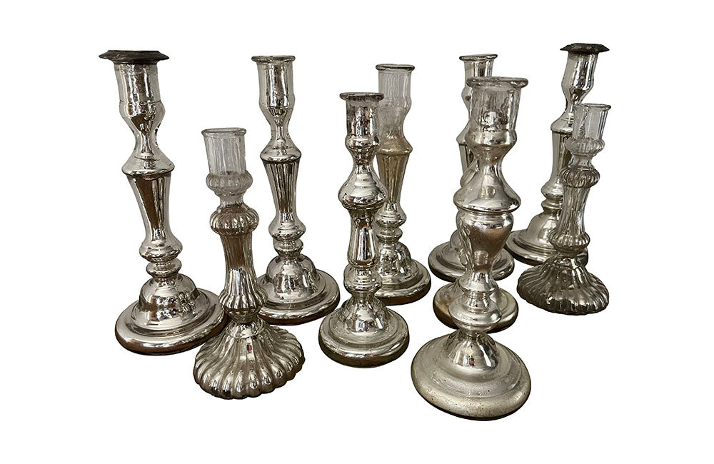 Collection Of Ten Antique Mercury Glass Candlesticks - French Decorative Antiques - Antique Lighting - Antique Candlesticks - Candle Lighting - Collections - Mercury Glass - French Decorative Antiques - French Antique Lighting -Antique Shops Tetbury - adpsantiques - AD & PS Antiques