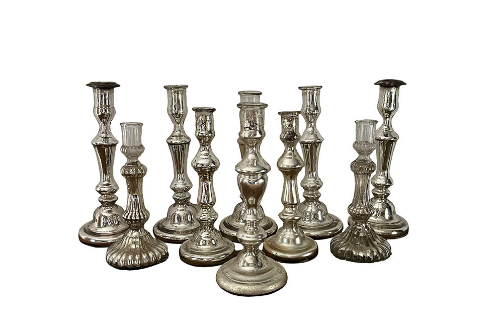 Collection Of Ten Antique Mercury Glass Candlesticks - French Decorative Antiques - Antique Lighting - Antique Candlesticks - Candle Lighting - Collections - Mercury Glass - French Decorative Antiques - French Antique Lighting -Antique Shops Tetbury - adpsantiques - AD & PS Antiques