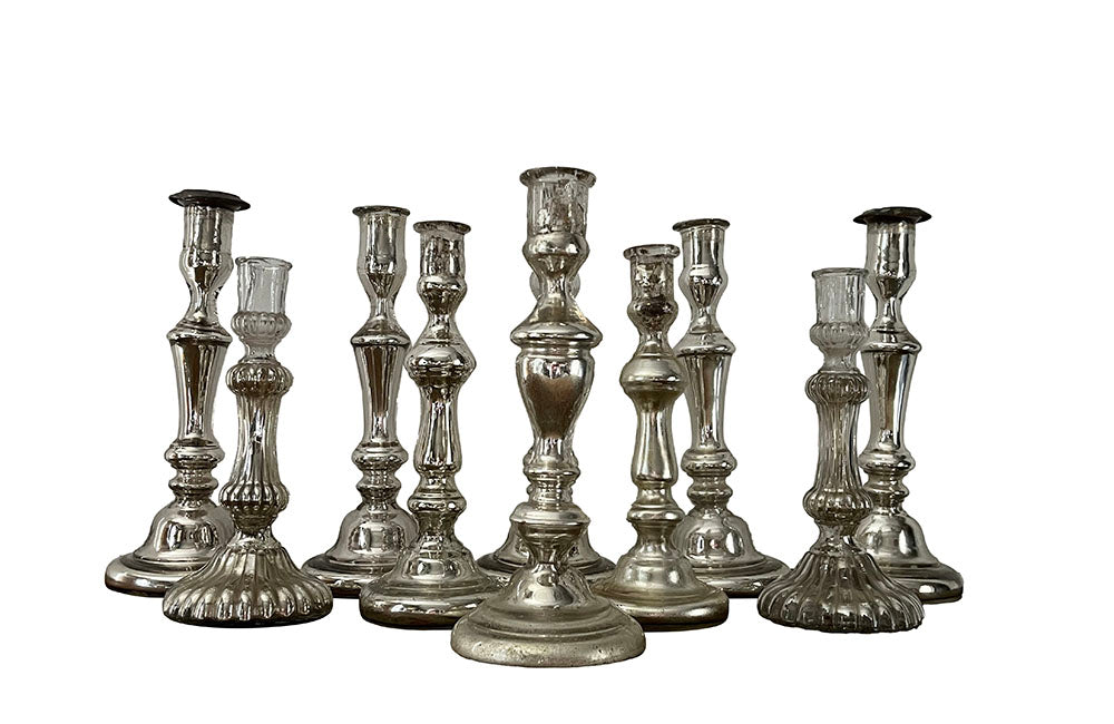 Collection Of Ten Antique Mercury Glass Candlesticks - French Decorative Antiques - Antique Lighting - Antique Candlesticks - Candle Lighting - Collections - Mercury Glass - French Decorative Antiques - French Antique Lighting -Antique Shops Tetbury - adpsantiques - AD & PS Antiques