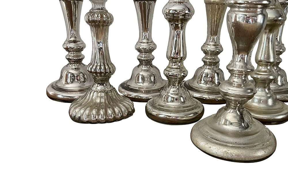 Collection Of Ten Antique Mercury Glass Candlesticks - French Decorative Antiques - Antique Lighting - Antique Candlesticks - Candle Lighting - Collections - Mercury Glass - French Decorative Antiques - French Antique Lighting -Antique Shops Tetbury - adpsantiques - AD & PS Antiques