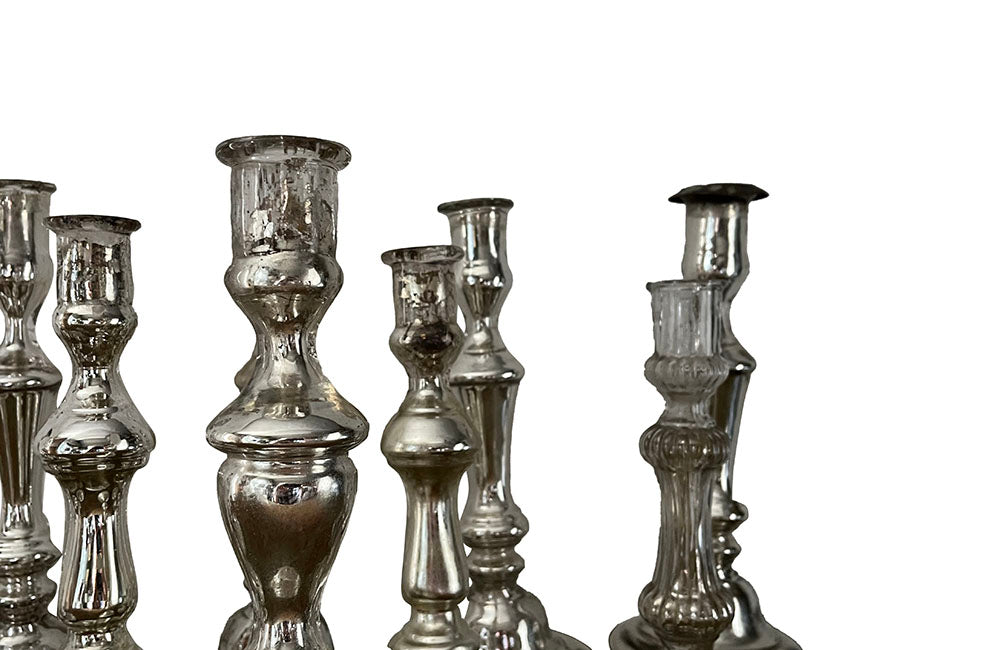 Collection Of Ten Antique Mercury Glass Candlesticks - French Decorative Antiques - Antique Lighting - Antique Candlesticks - Candle Lighting - Collections - Mercury Glass - French Decorative Antiques - French Antique Lighting -Antique Shops Tetbury - adpsantiques - AD & PS Antiques
