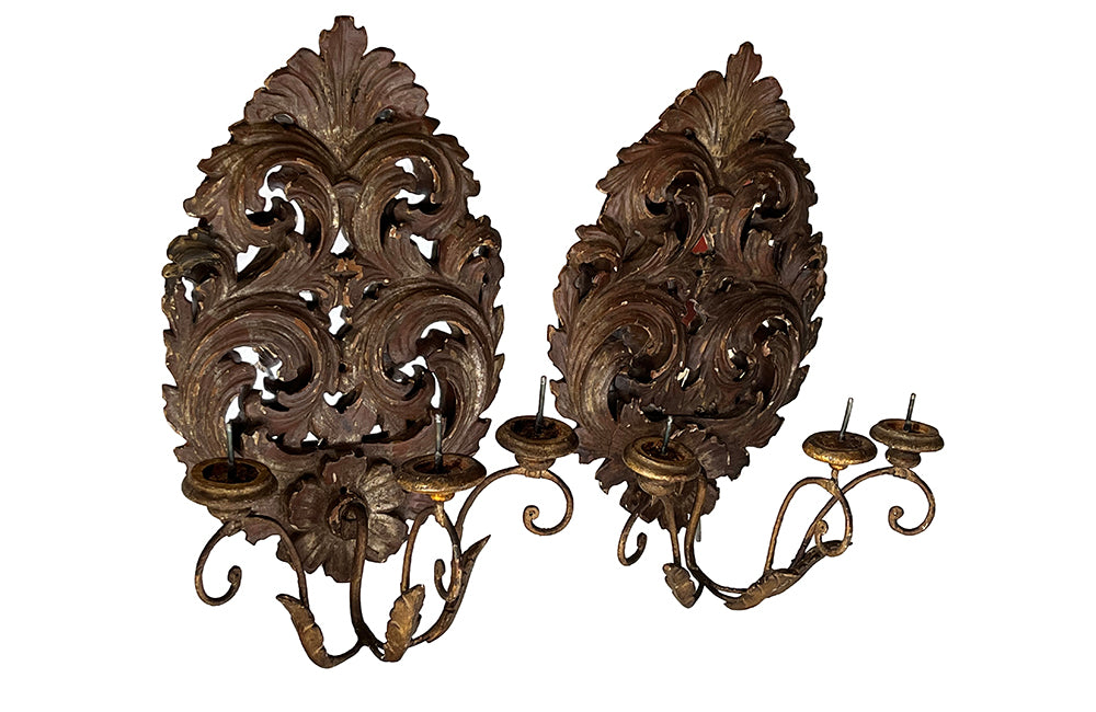 Pair of 19th Century Italian Carved Giltwood Mirrored Appliques – Decorative Antiques - Antique Wall Lights - AD & PS Antiques
