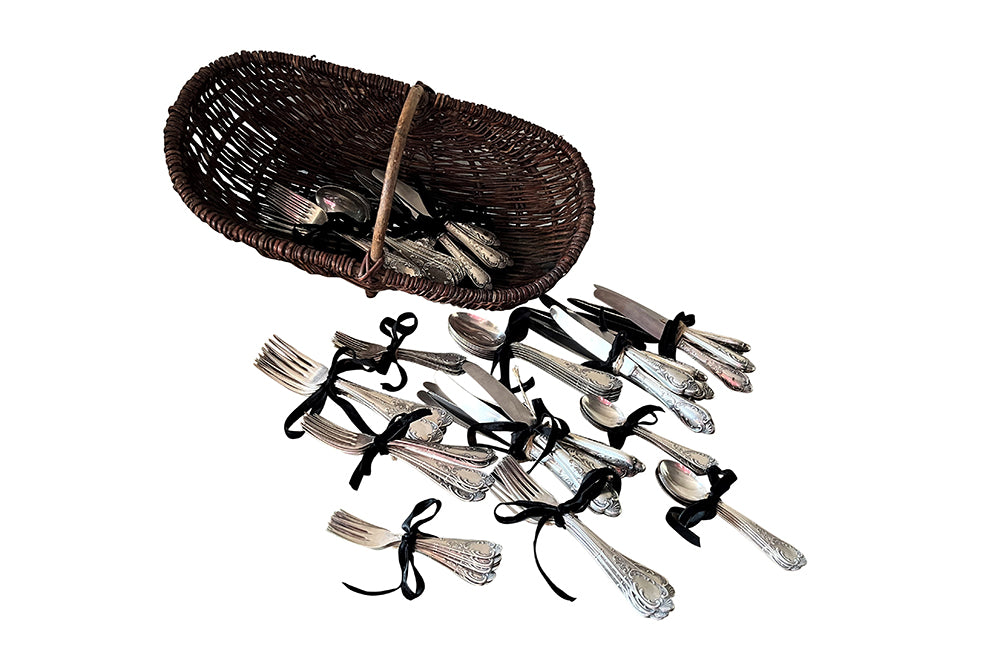 Basket Of Eighty-Two Piece Silver Plate Cutlery Service - Decorative Antique Accessories - Antique Flatware - Decorative Accessories - Antique Shops Tetbury - AD & PS Antiques