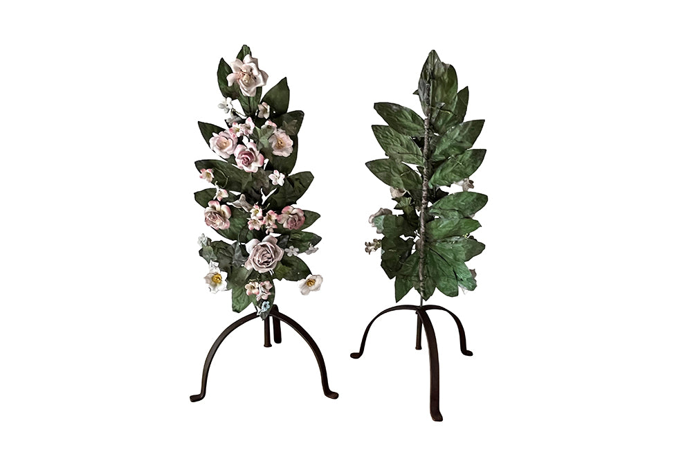 Pair of French Tole & Porcelain Bouquets - French Decorative Antiques - Decorative Antiques - Tole Flowers - Decorative Antiques - French Antiques - Antique Shops Tetbury - AD & PS Antiques