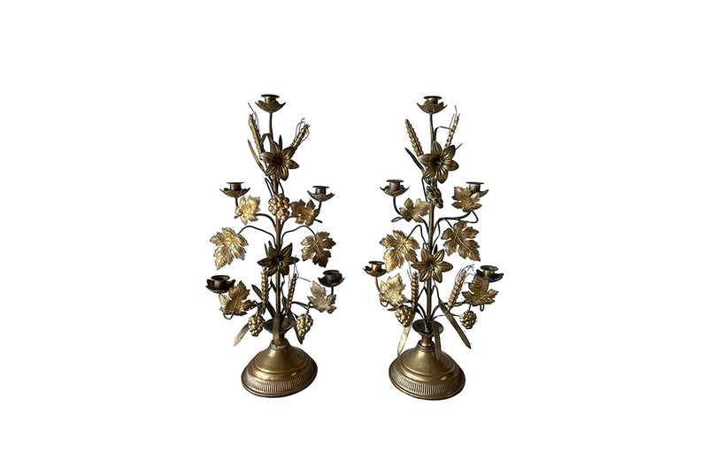 Pair Of Tall Brass Harvest Candleabras - Decorative Antiques - French Antiques - Antique Candlesticks - AD & PS Antiques