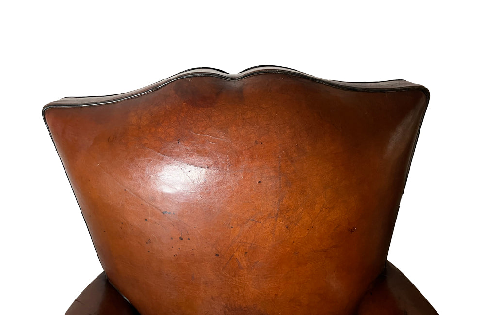 Moustache Back Leather Club Chair - French Mid Century Furniture - Art Deco Armchair - Leather Club Chair - Antique Leather Armchair - French Antique Furniture - Leather Armchair - Antique Armchair - AD & PS Antiques