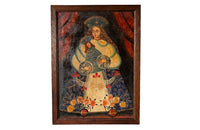 Cuzco School Painting Of A Madonna And Child - Decorative Antiques - Wall Art - Religious Art - Oil On Canvas - Madonna & Child - Paintings - Wall Decoration - Antique Shops tetbury - AD & PS Antiques