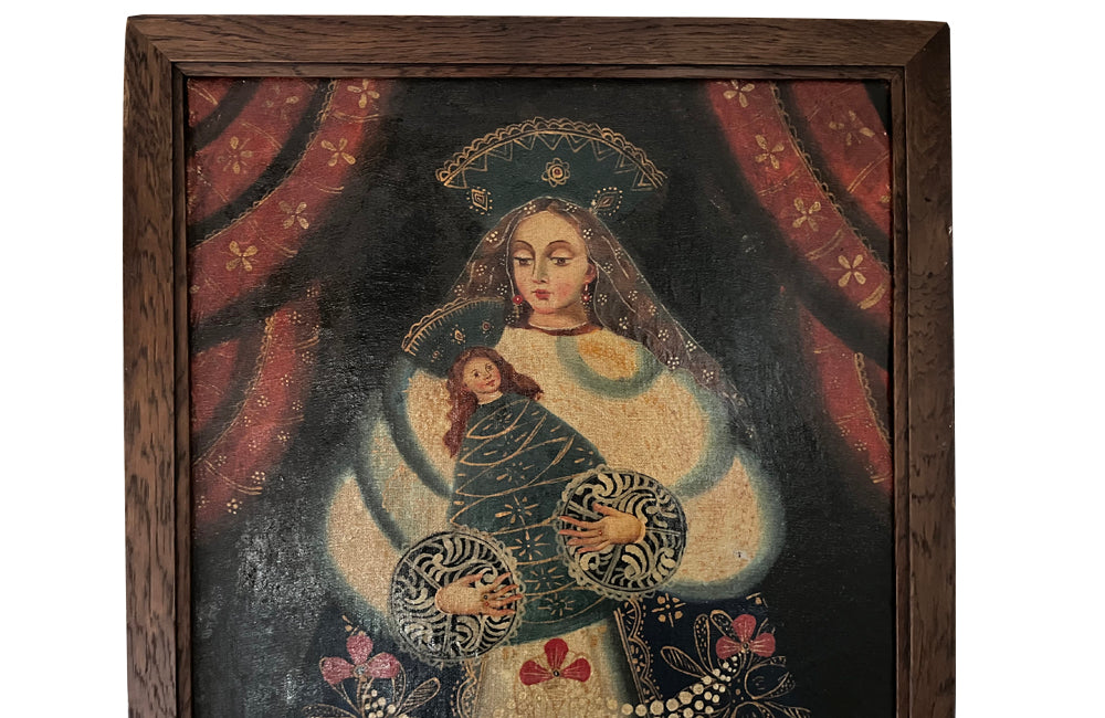 Cuzco School Painting Of A Madonna And Child - Decorative Antiques - Wall Art - Religious Art - Oil On Canvas - Madonna & Child - Paintings - Wall Decoration - Antique Shops tetbury - AD & PS Antiques