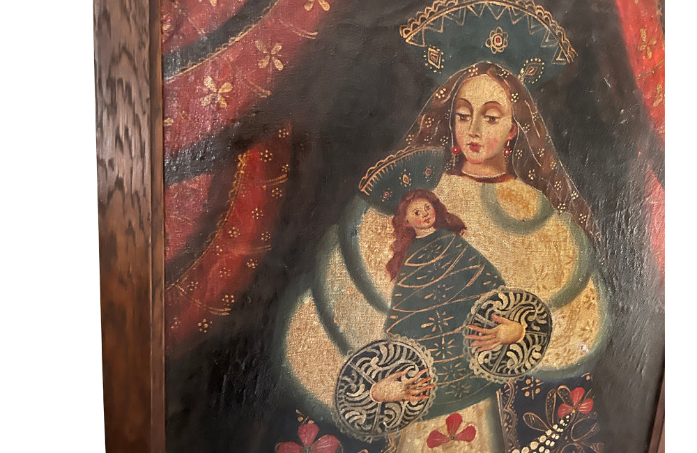 Cuzco School Painting Of A Madonna And Child - Decorative Antiques - Wall Art - Religious Art - Oil On Canvas - Madonna & Child - Paintings - Wall Decoration - Antique Shops tetbury - AD & PS Antiques