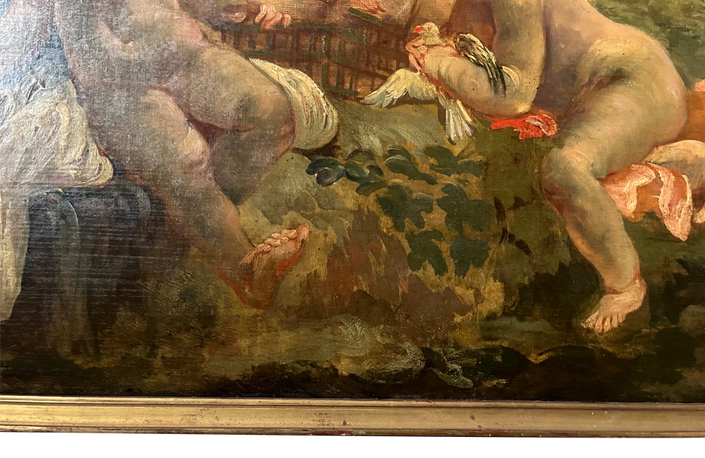 PAIR OF CHERUBIC OIL PAINTINGS
