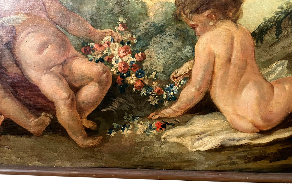 PAIR OF CHERUBIC OIL PAINTINGS