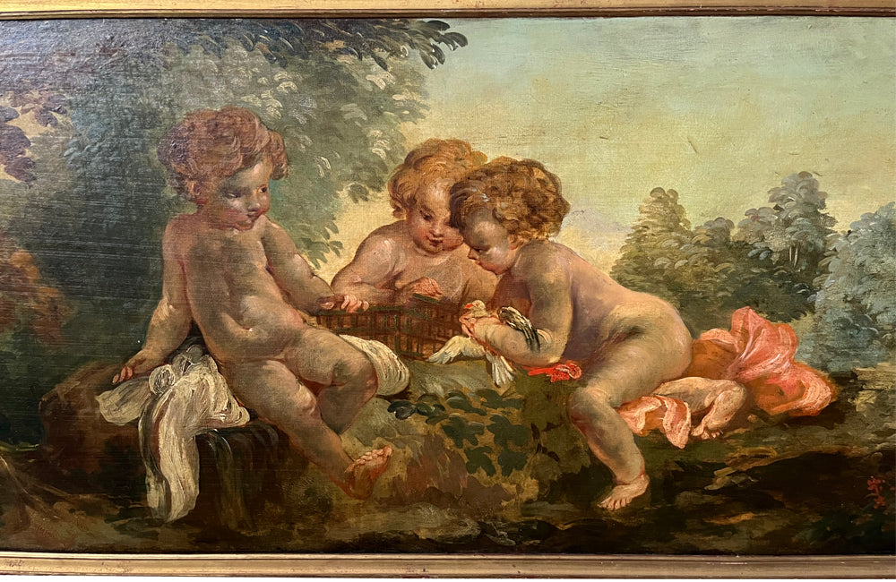 PAIR OF CHERUBIC OIL PAINTINGS