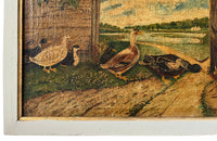 Signed Farmyard Scene Painting - French Decorative Antiques - Animal Art - Dog Painting - Naive Art - Paintings - Oil On Canvas - Signed Art - Wall Decoration - Antique Shops Tetbury - AD & PS Antiques -
