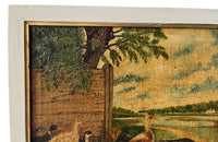 Signed Farmyard Scene Painting - French Decorative Antiques - Animal Art - Dog Painting - Naive Art - Paintings - Oil On Canvas - Signed Art - Wall Decoration - Antique Shops Tetbury - AD & PS Antiques -