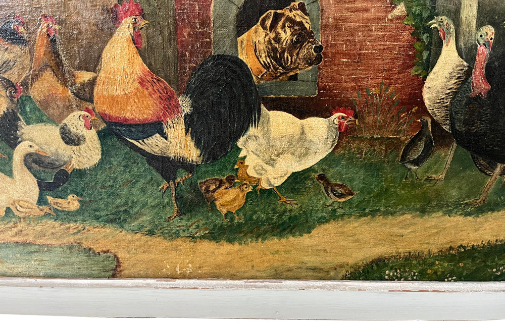 Pair of Signed Farmyard Scene Paintings - French Decorative Antiques - Animal Art - Dog Painting - Naive Art - Paintings - Oil On Canvas - Signed Art - Wall Decoration - Antique Shops Tetbury - AD & PS Antiques -