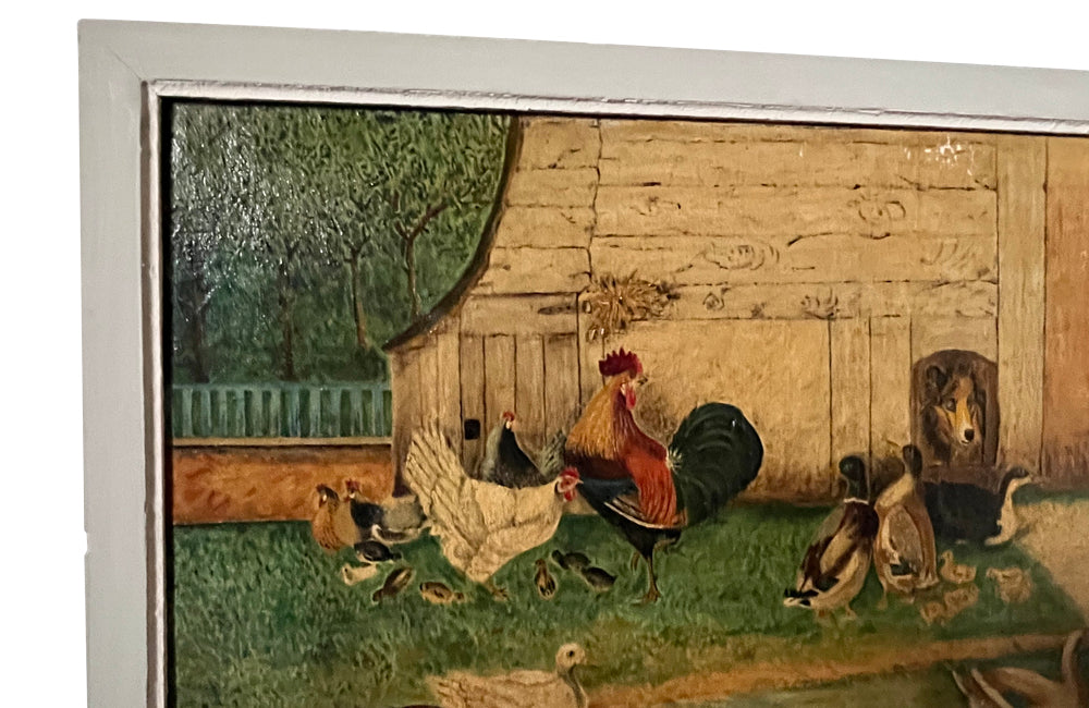 Pair of Signed Farmyard Scene Paintings - French Decorative Antiques - Animal Art - Dog Painting - Naive Art - Paintings - Oil On Canvas - Signed Art - Wall Decoration - Antique Shops Tetbury - AD & PS Antiques -