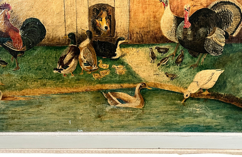 Pair of Signed Farmyard Scene Paintings - French Decorative Antiques - Animal Art - Dog Painting - Naive Art - Paintings - Oil On Canvas - Signed Art - Wall Decoration - Antique Shops Tetbury - AD & PS Antiques -
