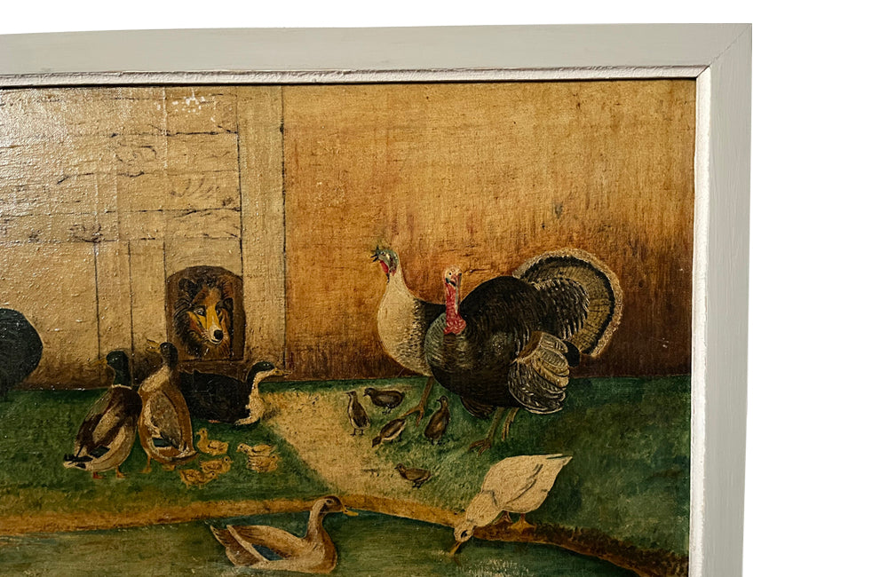 Pair of Signed Farmyard Scene Paintings - French Decorative Antiques - Animal Art - Dog Painting - Naive Art - Paintings - Oil On Canvas - Signed Art - Wall Decoration - Antique Shops Tetbury - AD & PS Antiques -